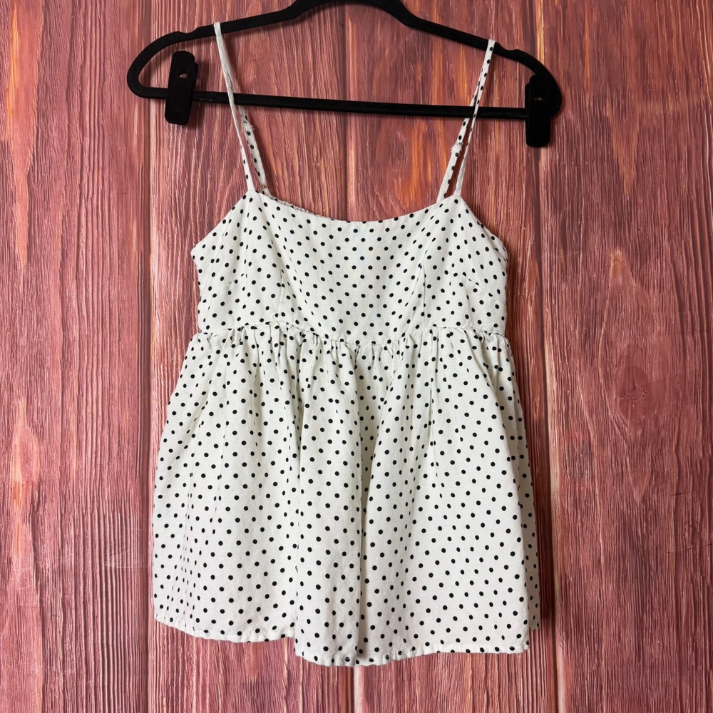 Kate Spade New York Target Polka Dot Babydoll Cami Top White Black XS Smocked